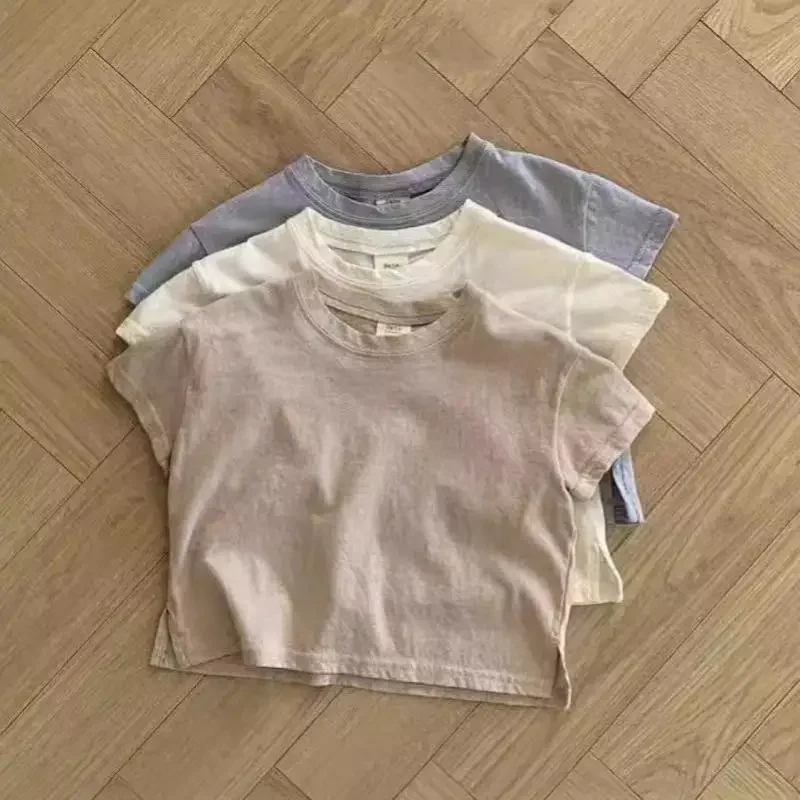 

2025 New Baby Short Sleeve T Shirts Cotton Casual Infant Boy Girl Solid Versatile Tee Toddler Loose Casual Tops Baby Clothes