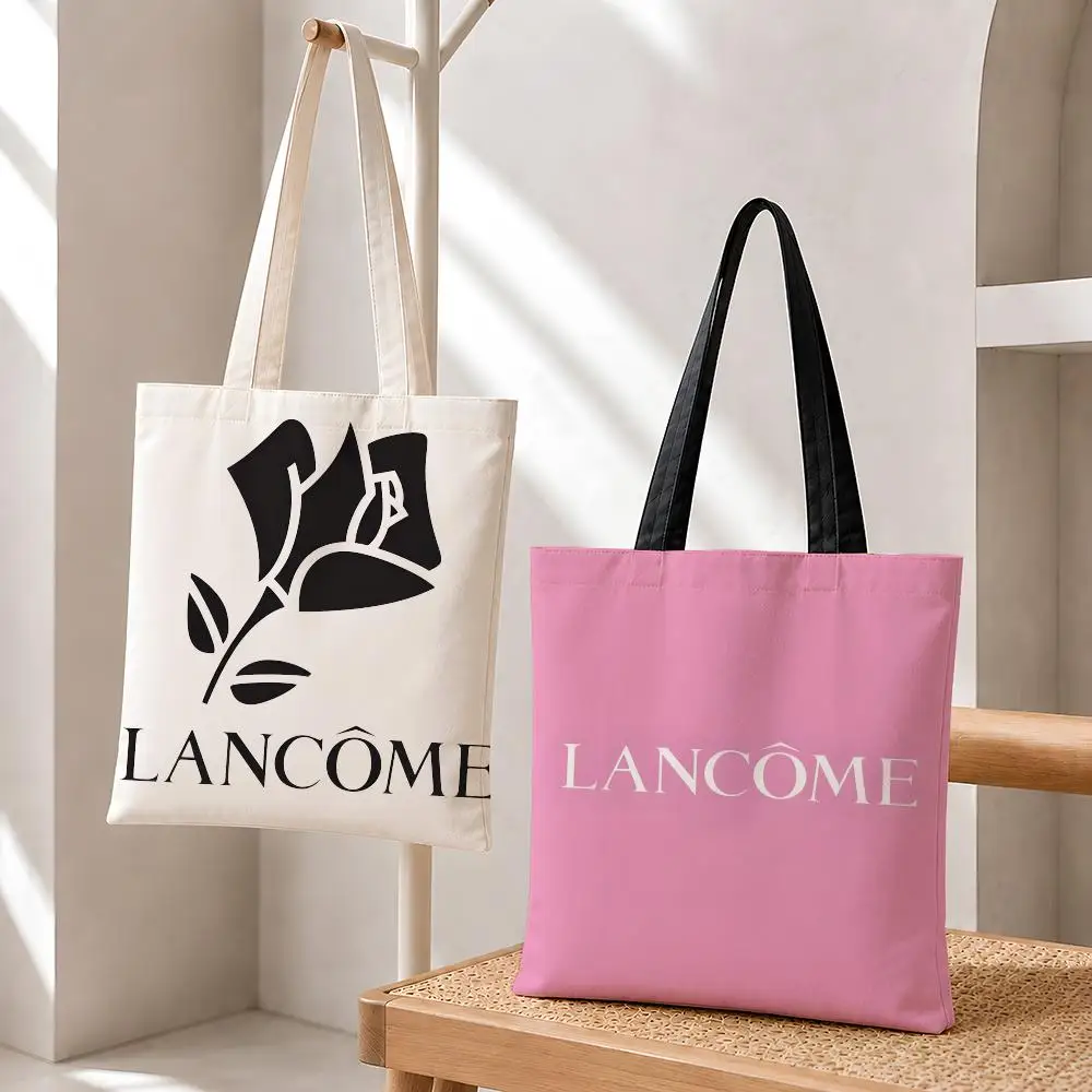 Bolsas de almacenamiento beauty L-LANCOME, bolso de mano de lona de algodón de 12/16oz, bolsa de compras reutilizable ecológica de gran capacidad