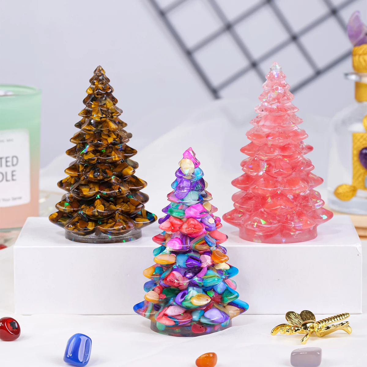 1PC Natural Crystal Gravel Christmas Tree Decor for Table Desk Gifts Crystal Ornament Mantel Decor Party Decor Epoxy