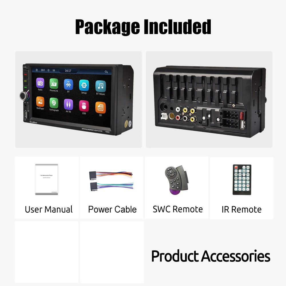 ESSGOO 7 inch draadloze Apple Carplay Android Auto dubbele 2 DIN autoradio radio AUX FM Bluetooth USB TF touchscreen spiegellink