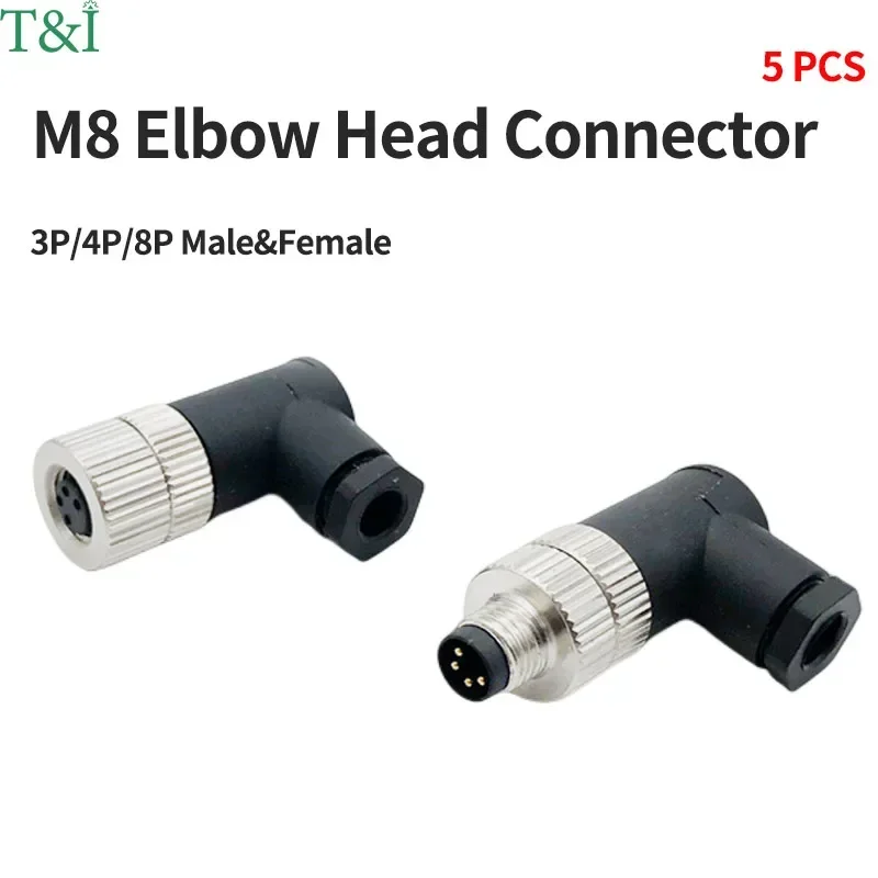 

5PCS M8 Elbow Head Waterproof Connector 3P/4P/8P Male Female Aviation Plug Socket Sensor Proximity Switch Cable Connector