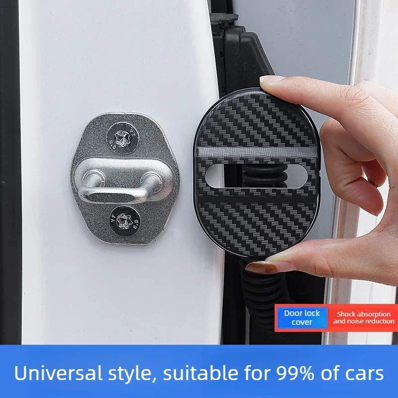 4PCS Car Door Lock Protective Cover Self-adhesive Carbon Fiber Pattern Car Door Lock Anti Rust Sleeve Car Decorative Accessories