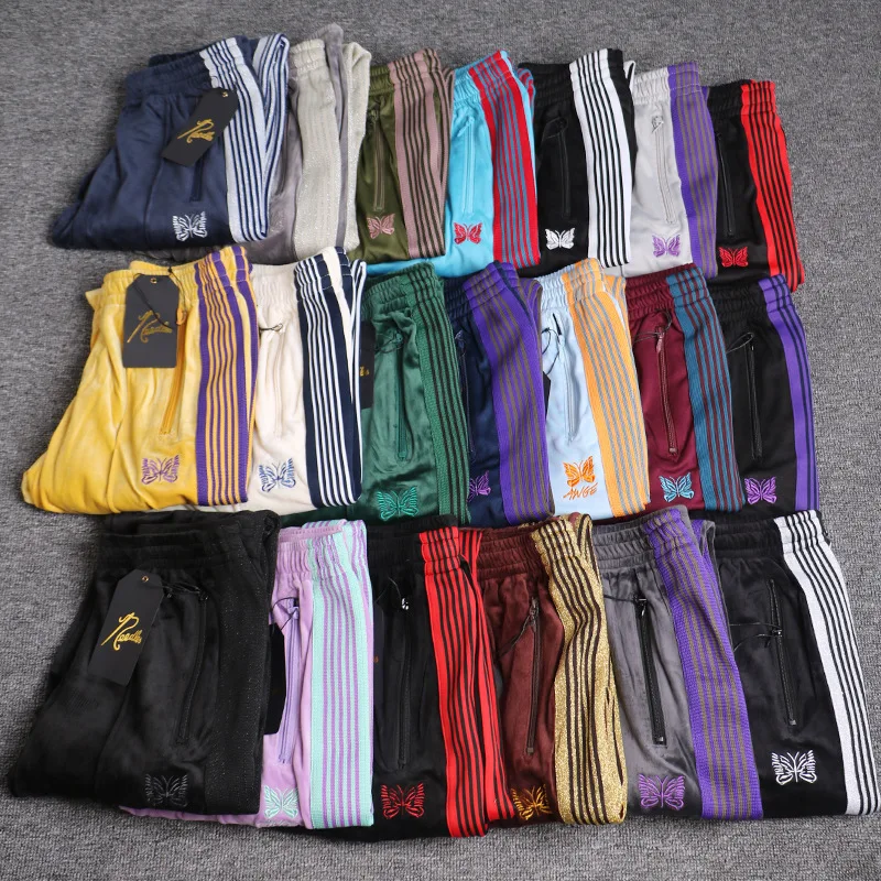NEEDLES 2025 TRACK Butterfly Velvet Casual Sweatpants High Street Velvet Loose Straight Trousers Men's Pants