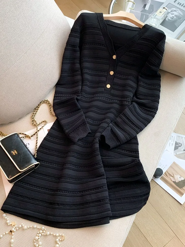 

Elegant Women A-line Mini Dress 2025 Autumn Korean Vintage Fashion Ladies Dresses Long Sleeve O-neck Vestidos Mujer