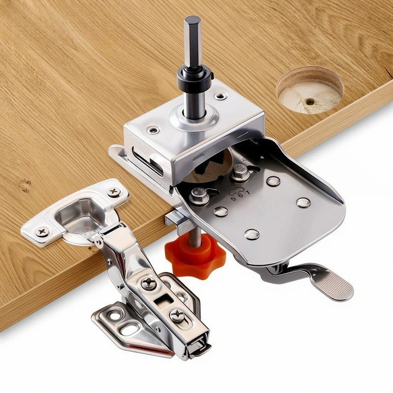 Stainless Steel Hinge Hole Locator with Adjustable Edge Distance, Quick Clamping Woodworking Cabinet Door Hinge Punching Tool