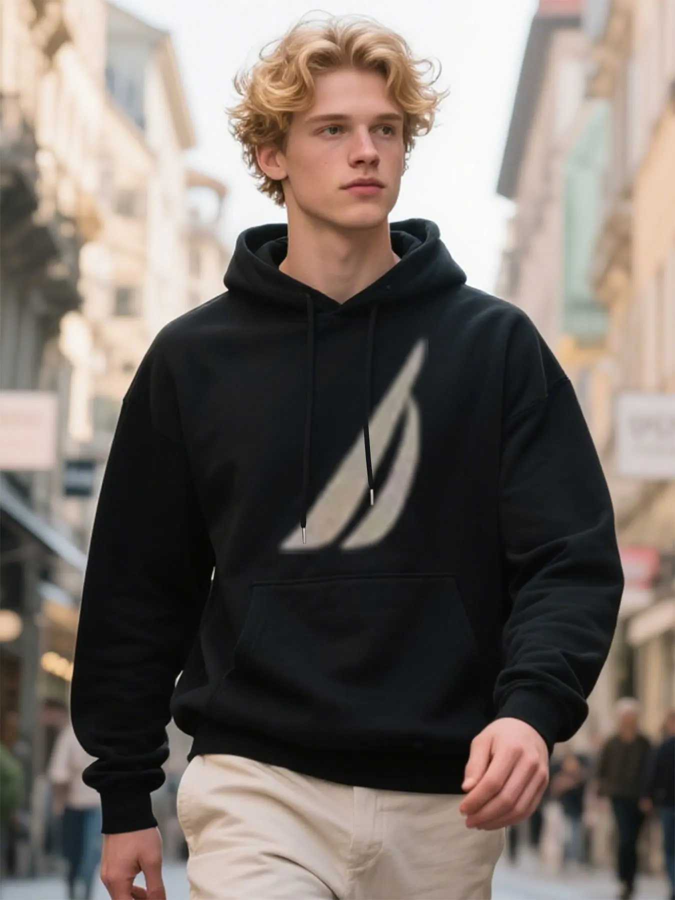

​Men's Soft Fleece Hoodie With Blurred Logo Print Premium Brushed Fabric Outdoor Comfort Thanksgiving Gift​