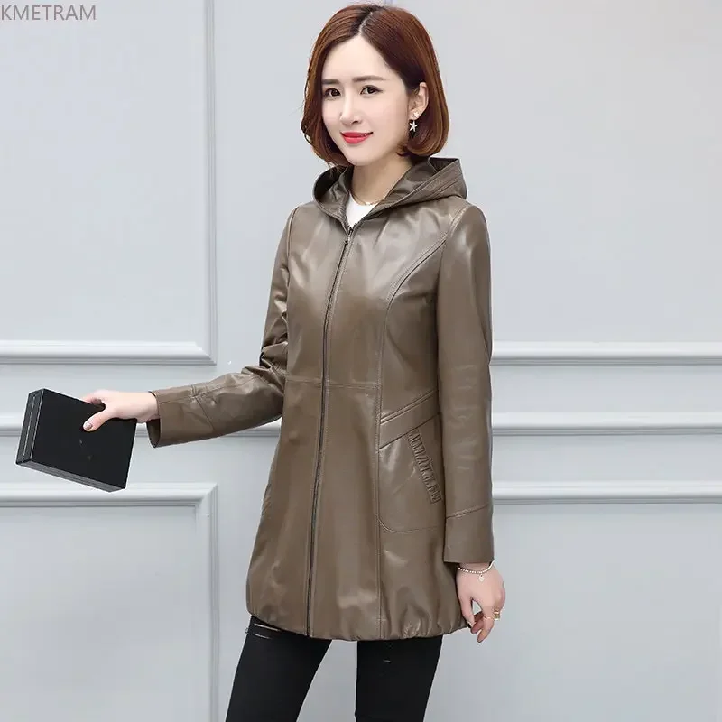 Real Leather Jacket for Women 2024 Korean Fashion Leather Jackets Woman Clothes Genuine Sheepskin Coat Hooded Windbreaker SGG