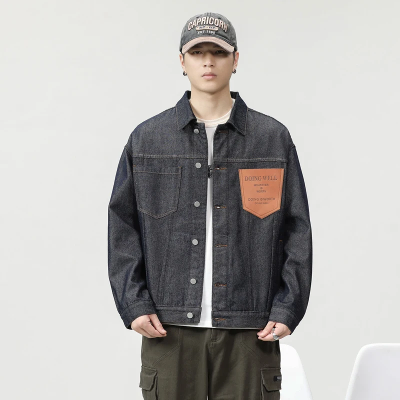 

Men Japanese Streetwear Fashion Pocket Loose Casual Vintage Denim Cargo Jacket Man Cityboys Cowboy Vintage Coat Outerwear