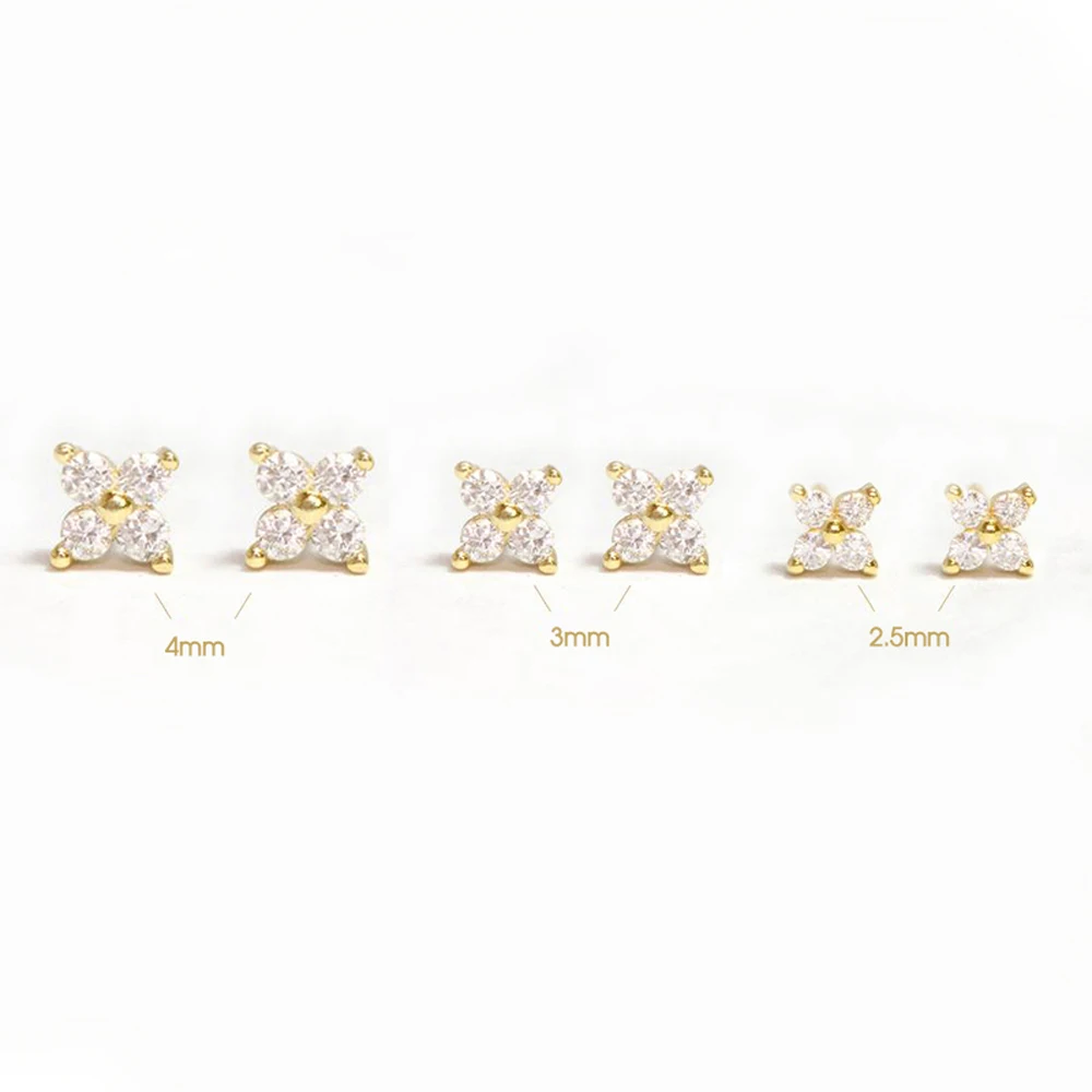 Aide 925 Sterling Silver 2.5/3/4mm Mini Sparkling CZ Zircon Flower Stud Earrings For Women Simple Flower Versatile Piercing Stud