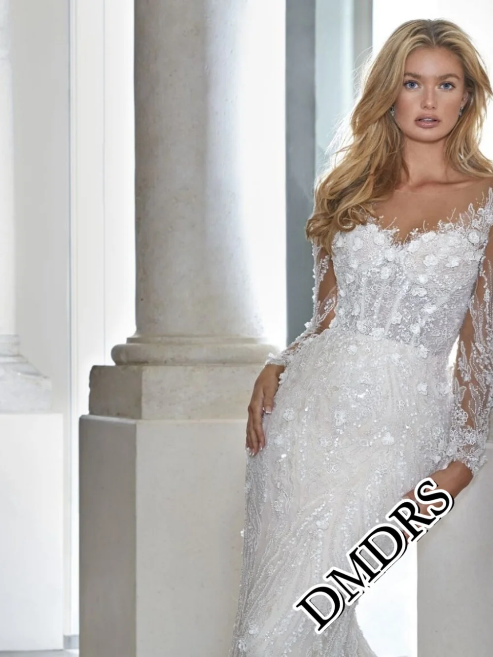 

DMDRS Luxurious Long-Sleeve Wedding Dress Classic Appliquéd Bridal Gowns Sexy A-Line Floor-Length Wedding Gowns Vestidos De Novi