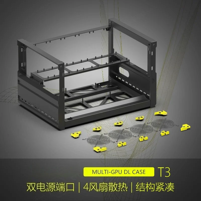 T3 Open Frame Chassis, 6 GPU Full Aluminum Open Air Case, Multi Graphics Card Open Rack for AI Large Model Computing Mining