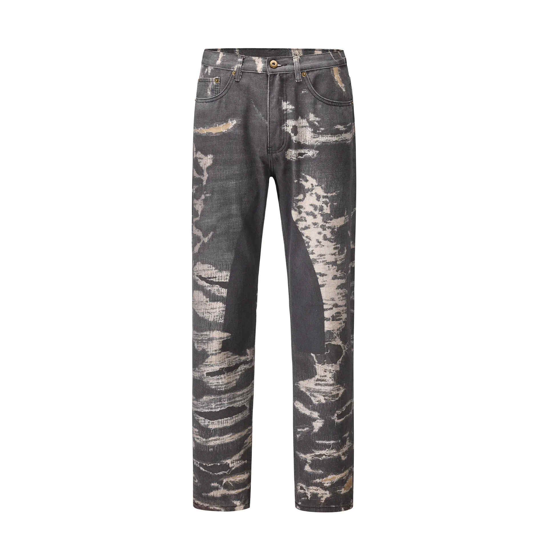 

LIBIELIY Four Seasons New Fashion Men's American High Street Washed Vintage Spliced Jeans Pants Trendy Hole Patched Denim Trous