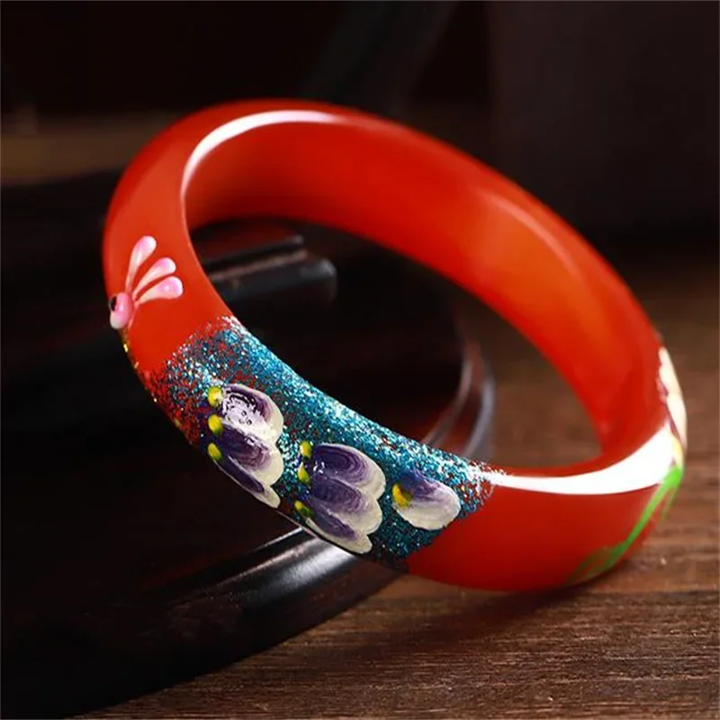 Maichuang/Jade Peacock Painting Agate Round Bar Bracelet Fine Jewelry Accessories Personality Bangles MenWomen Couples Luck Gift