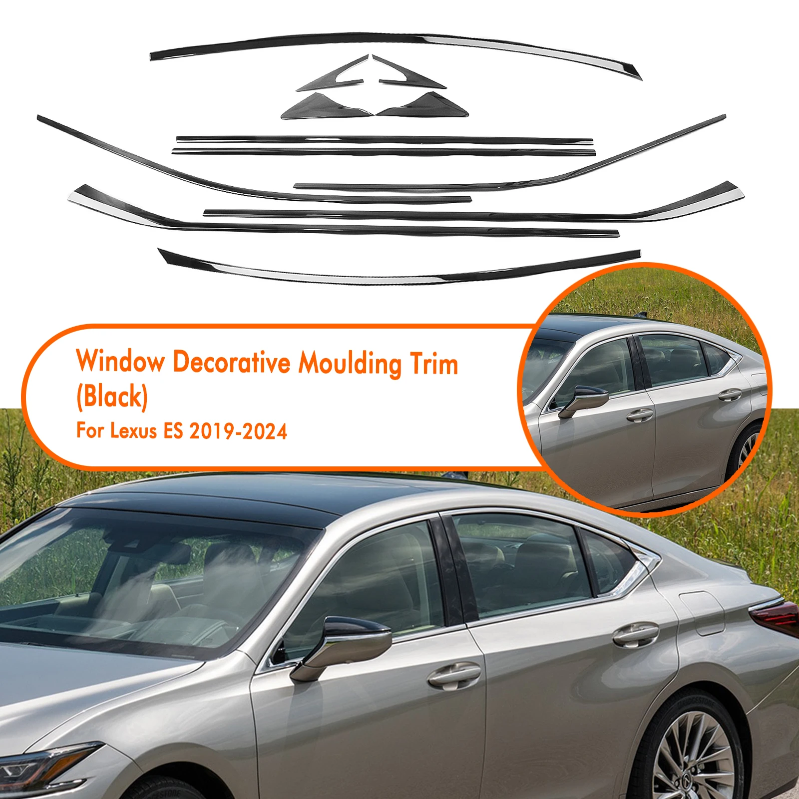 

For Lexus ES 2019-2024 Exterior Window Trim Strip Titanium Black Door Waterproof Seal Shade Moulding Decorative