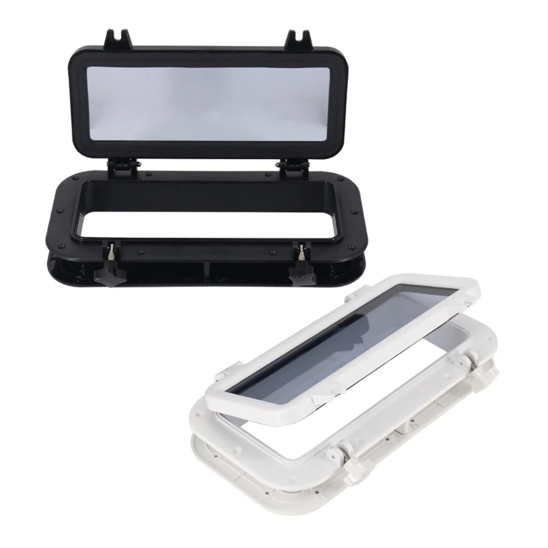 Rectangular Boat Window Port Hole with Mounting Flange and Hinged Panel