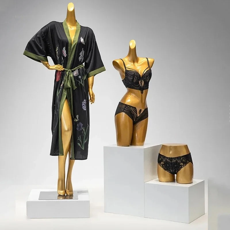 

#A High-end Golden Underwear Mannequin Underwear Mannequin for Women's Clothing Store Female Half-length Model Window Display St