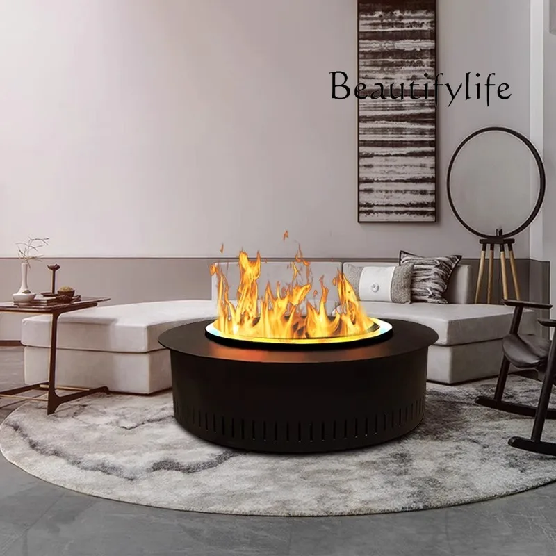 Customized intelligent atomizing fireplace Round double flame decorative simulation stove Household embedded electronic humidifi