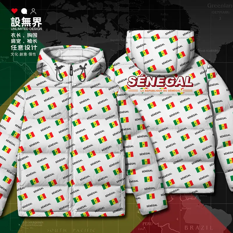 Chaquetas de plumón de pato blancas con estampado de bandera de país senegalés, ropa de invierno para hombre, acolchado, moda de invierno