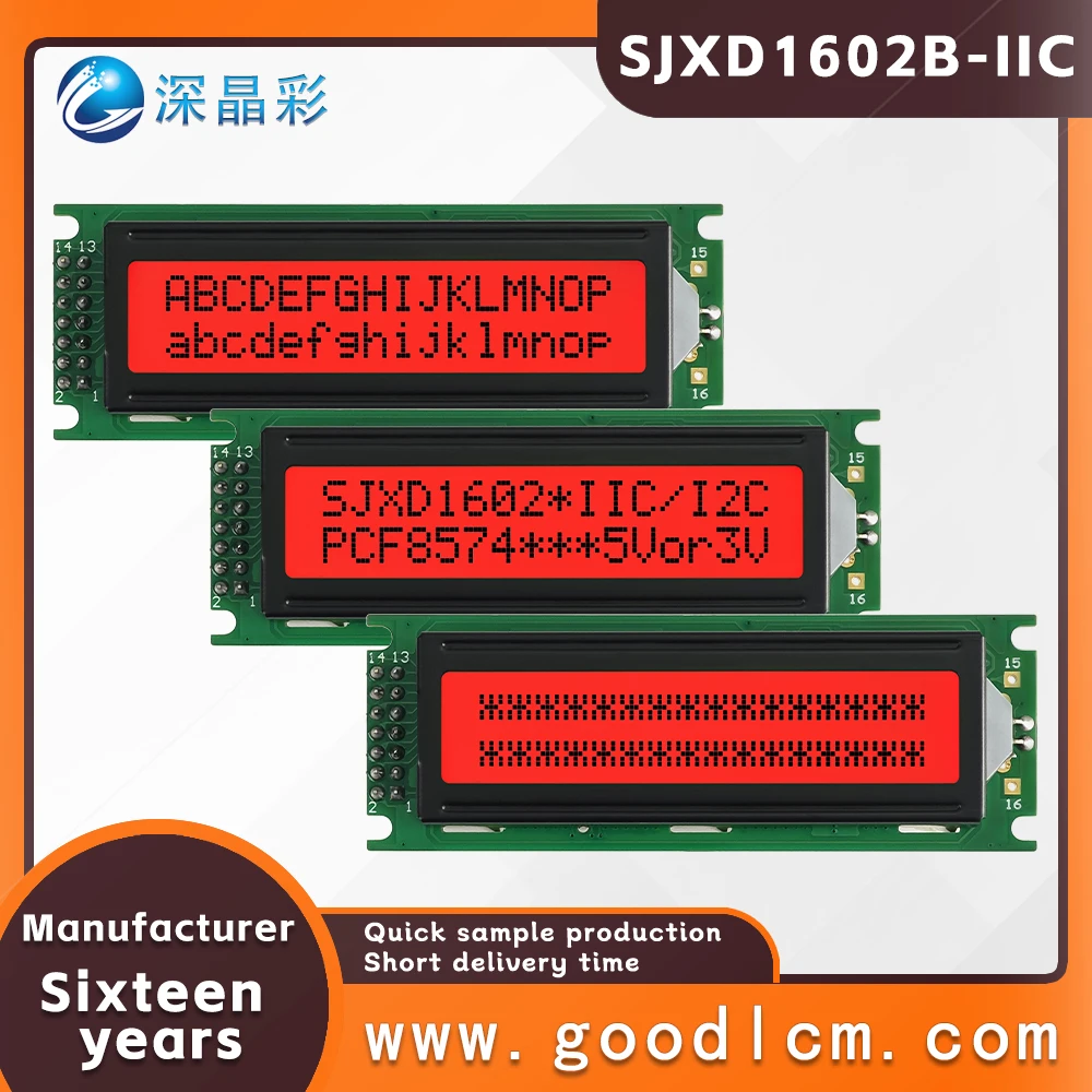 Russian language LCD 1602 screen module SJXD1602B-IIC FSTN Red Positive I2C/IC adapter board 16X2 character dot matrix screen