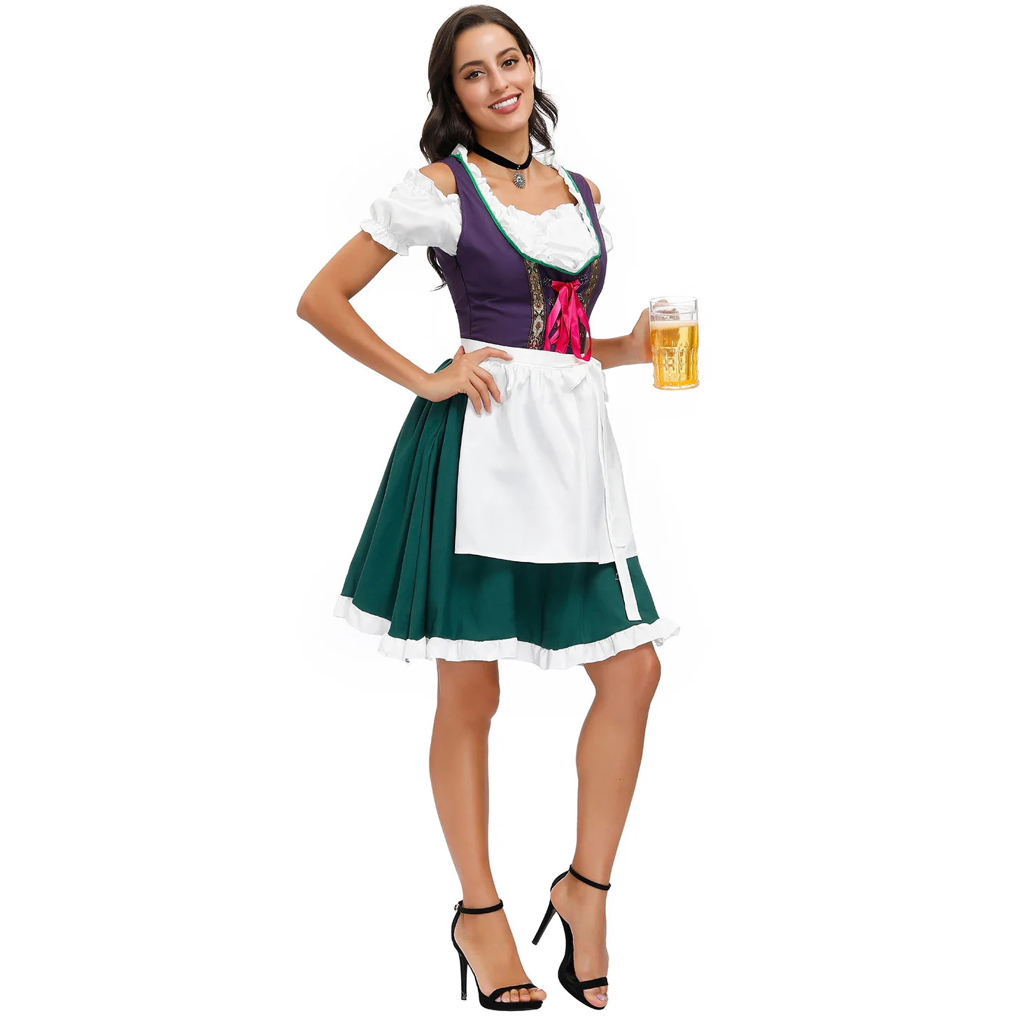 White Top And Apron Dirndl Oktoberfest Costume Traditional Festival Parade Tavern Waitress Outfit Maid Cosplay Party Fancy Dress