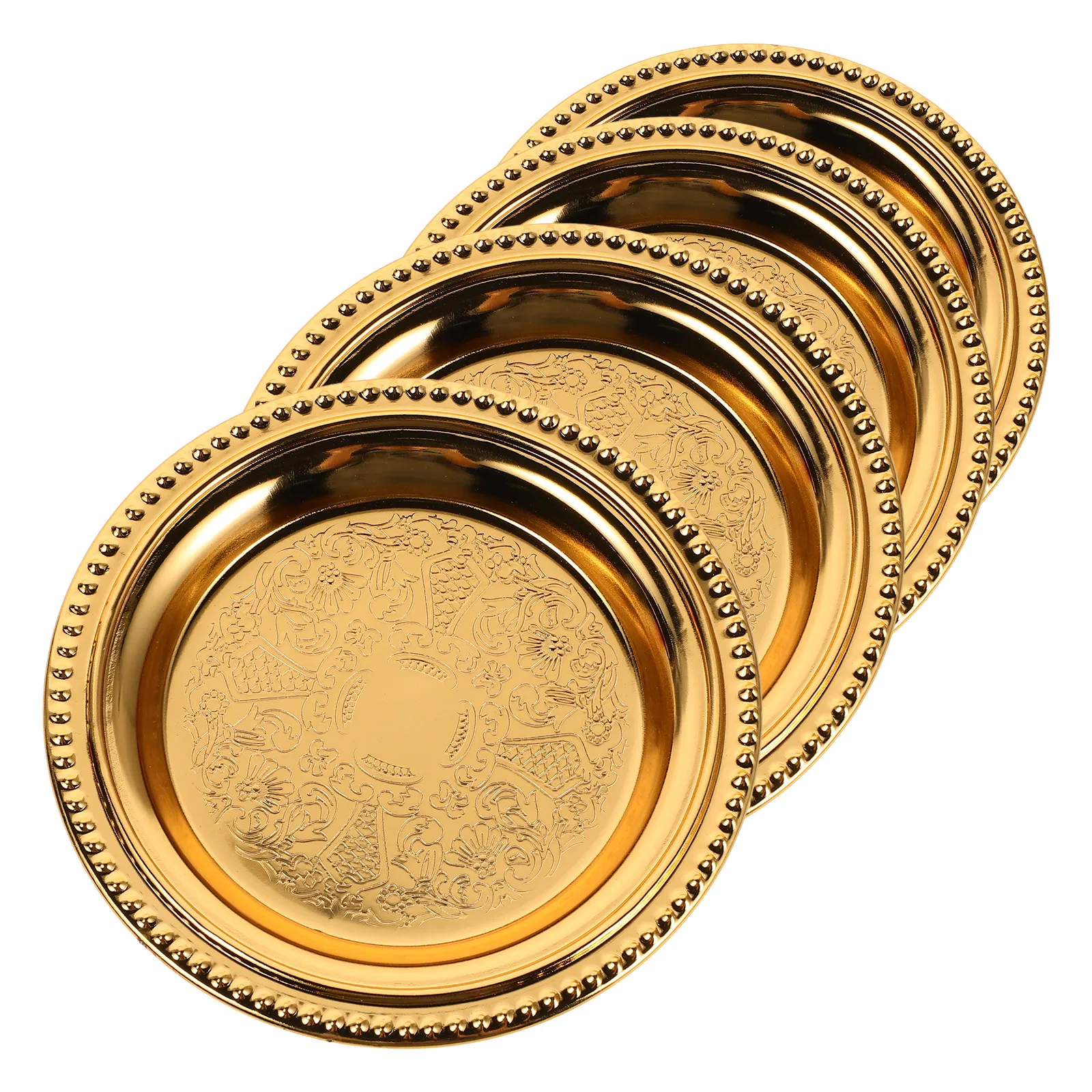 

4Pcs Cake Plate Set Elegant European Style Round Dessert Snack Serving Tray Smooth Surface Coffee Table Tray Multifunctional