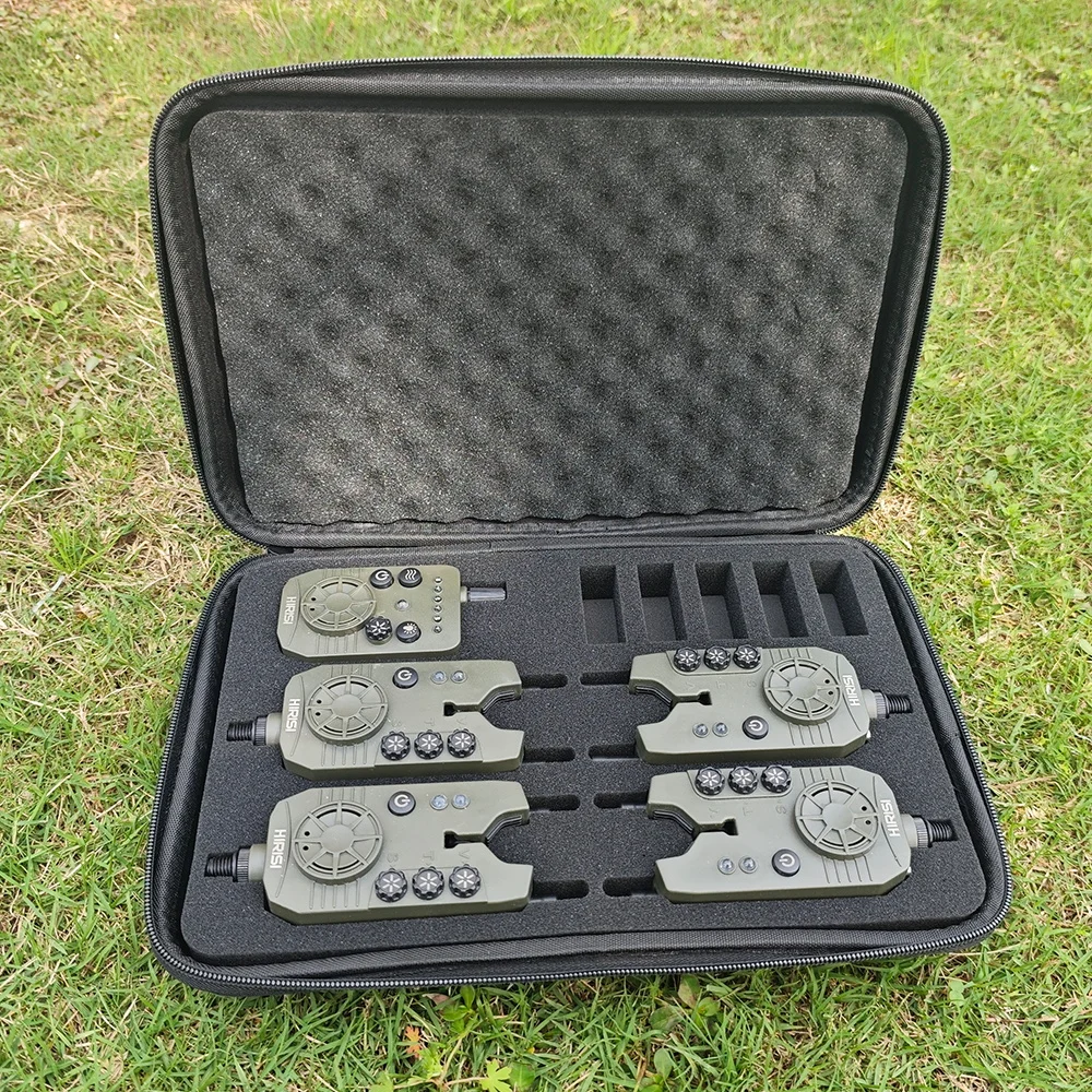 Hirisi F20-4 Drahtloser Karpfen-Bissalarm 1+4 Empfänger-Set 300M Reichweite Snag Ear Lautsprecher Armeegrün Einstellbare Lautstärke und Ton – Detail 6