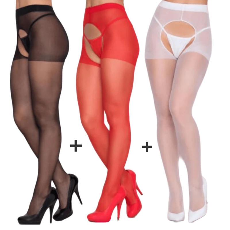 

3Pcs/set Transparent Pantyhose for Women Clothes Erotic Open Crotch Tights Women's Thigh High Stockings see through lenceria