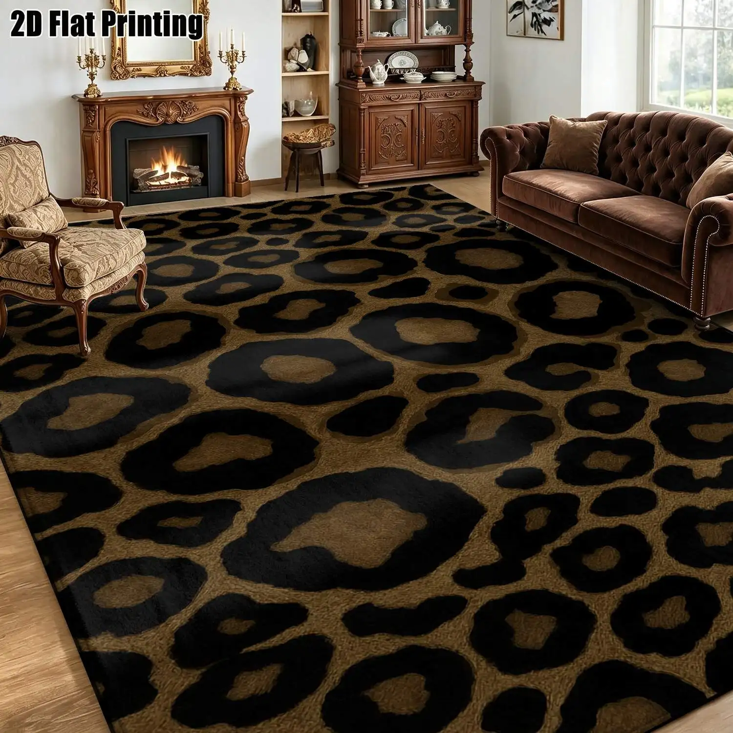 1Pc 2D Printed Brown&Black Leopard Pattern Carpets: Nordic, Modern Minimalist, Vintage Geometric Striped Styles Home Decor, Multi-Size, Machine Washable. Ideal for Entrance/Dining Room/Foyer/Living Room/Bedroom Mats.