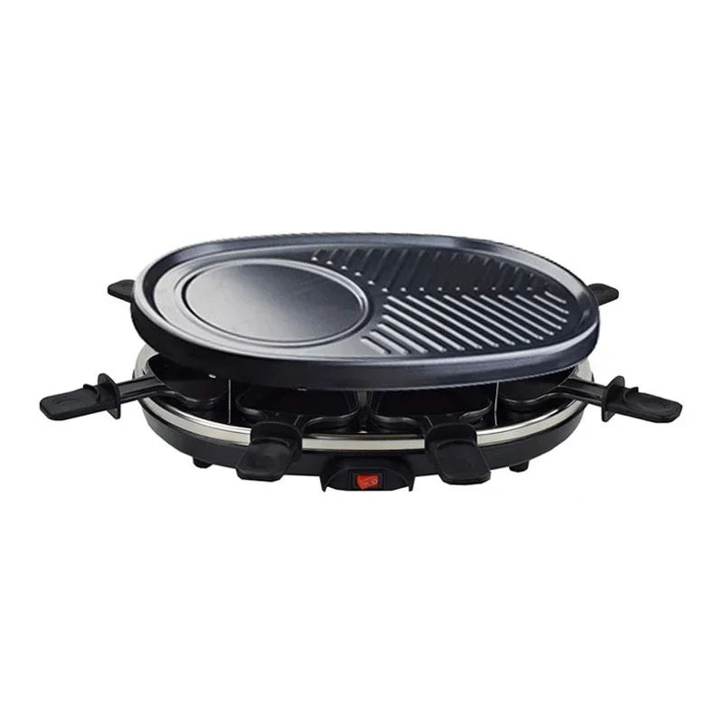 #￥Small Oval Electric Grill Pan Double Fried Steak Pork Chop Lower Layer Mini Cheese Grill Pan Smokeless Korean Barbecue Pan