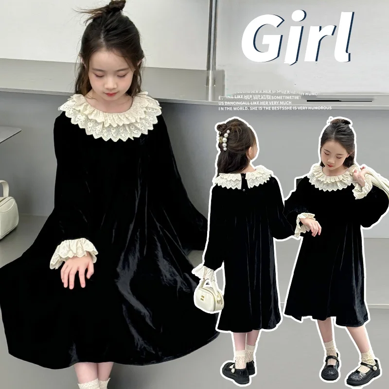 

Baby Girls Dress Kids Long Sleeves Dresses Princess Spring Autumn A-Line Dress Baby Girls Petal Collar Dresses Child Ages 4-14Y