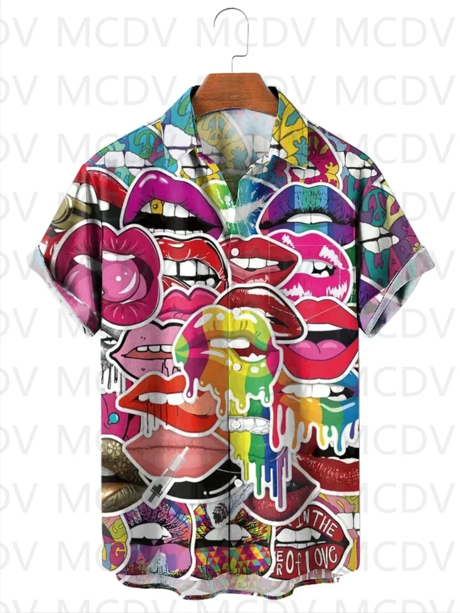 

Men's For Women's Hawaiian Shirt Fashion Lips Collection Print Short Sleeve Shirt