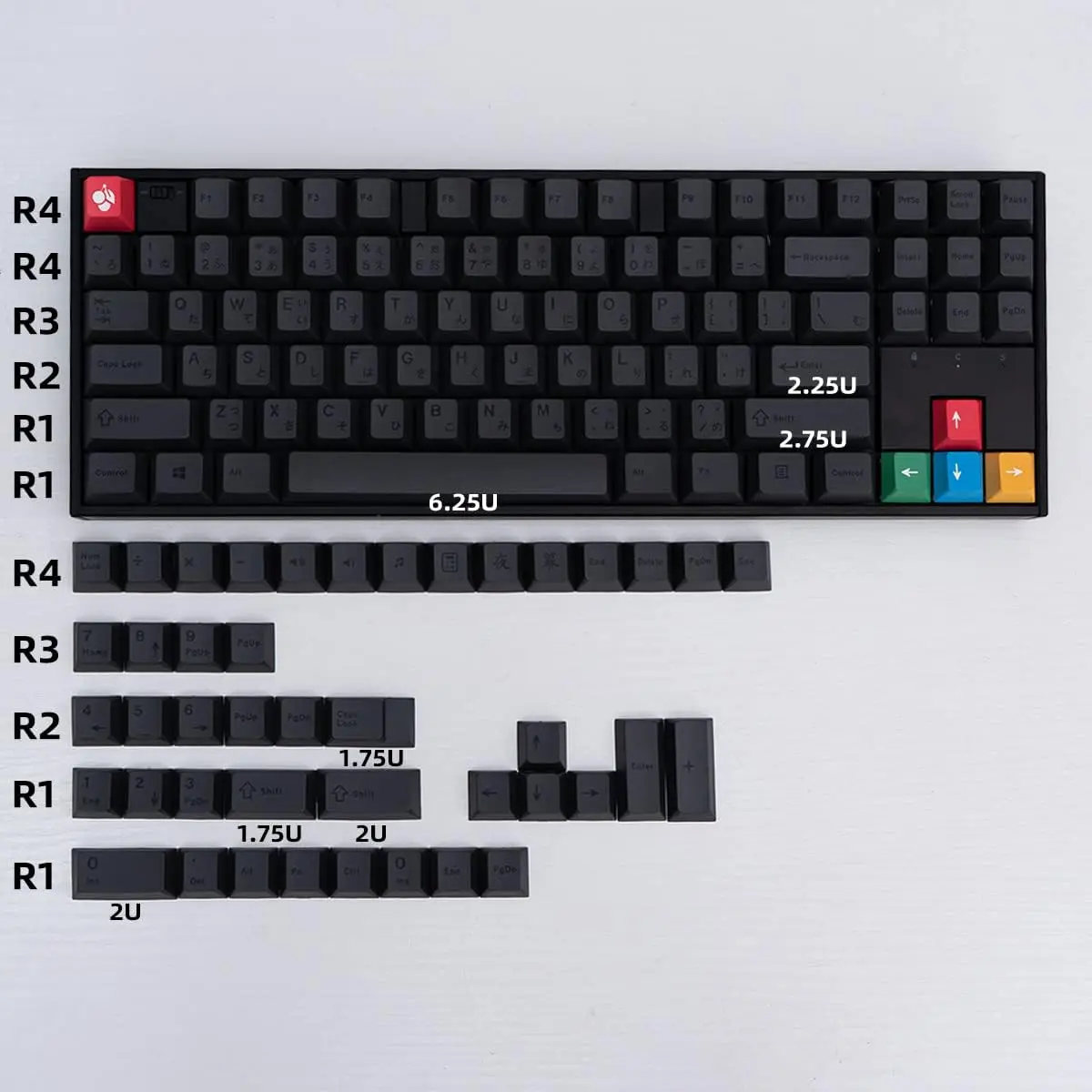 

PBT Gray Japanese Keycaps Cherry Profile Retro Dye-Sub Keycaps Set 130 Keys for 60% 65% 70% 75% Cherry Gateron MX Switch