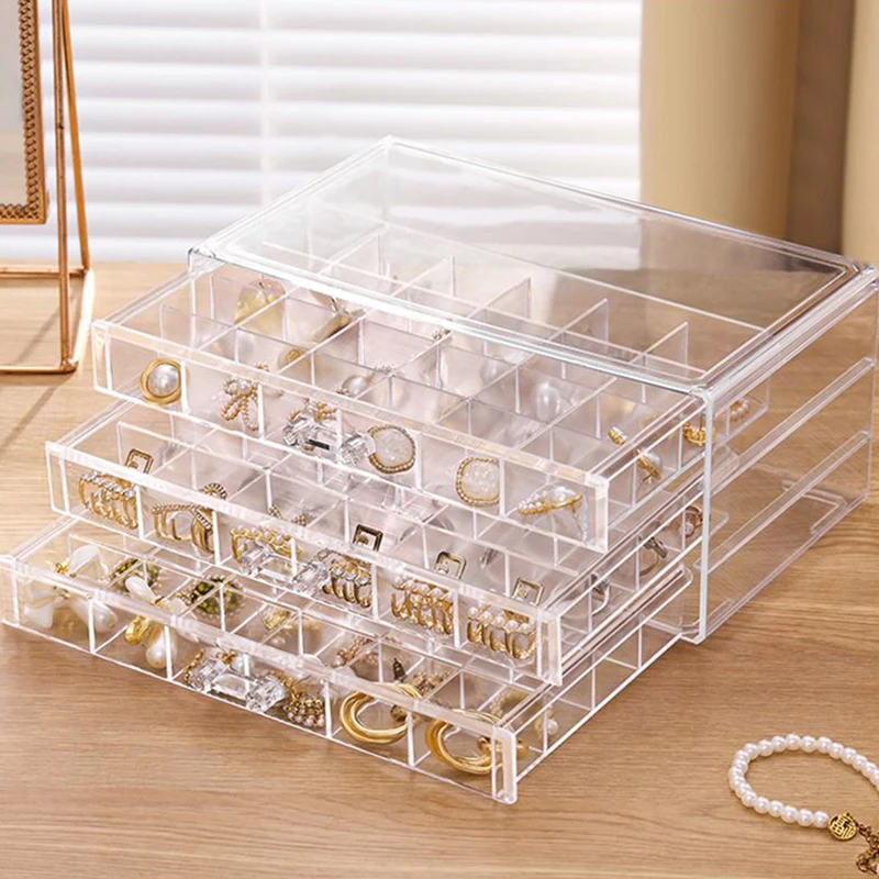 New Earrings Bracelet Jewelry Storage Box Transparent Multi-layer Large Capacity Ring Necklace Home Drawer Jewelry Box