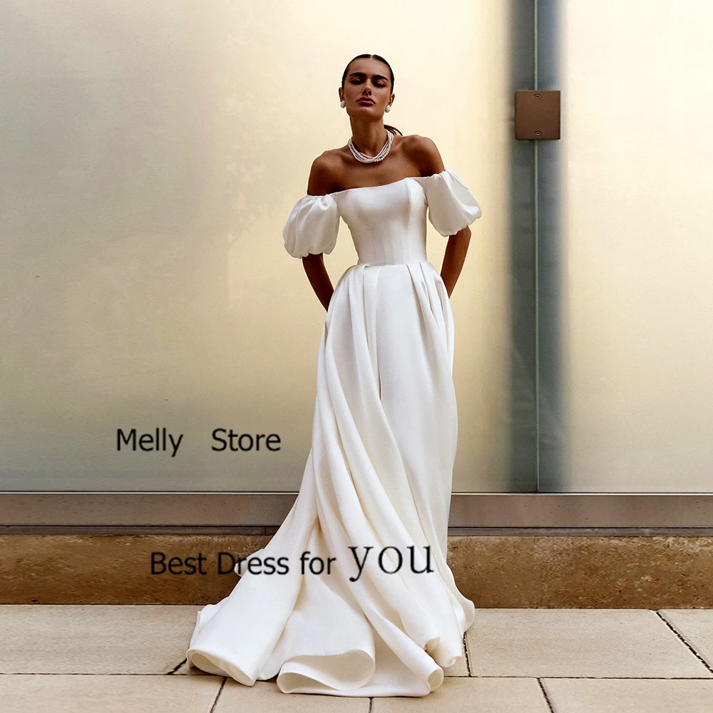 

Exquisite Ivory Wedding Dresses Empire Exquisite Bridal Gowns Court Train Short Sleeve New Vestido De Novia Satin Robe De Summer
