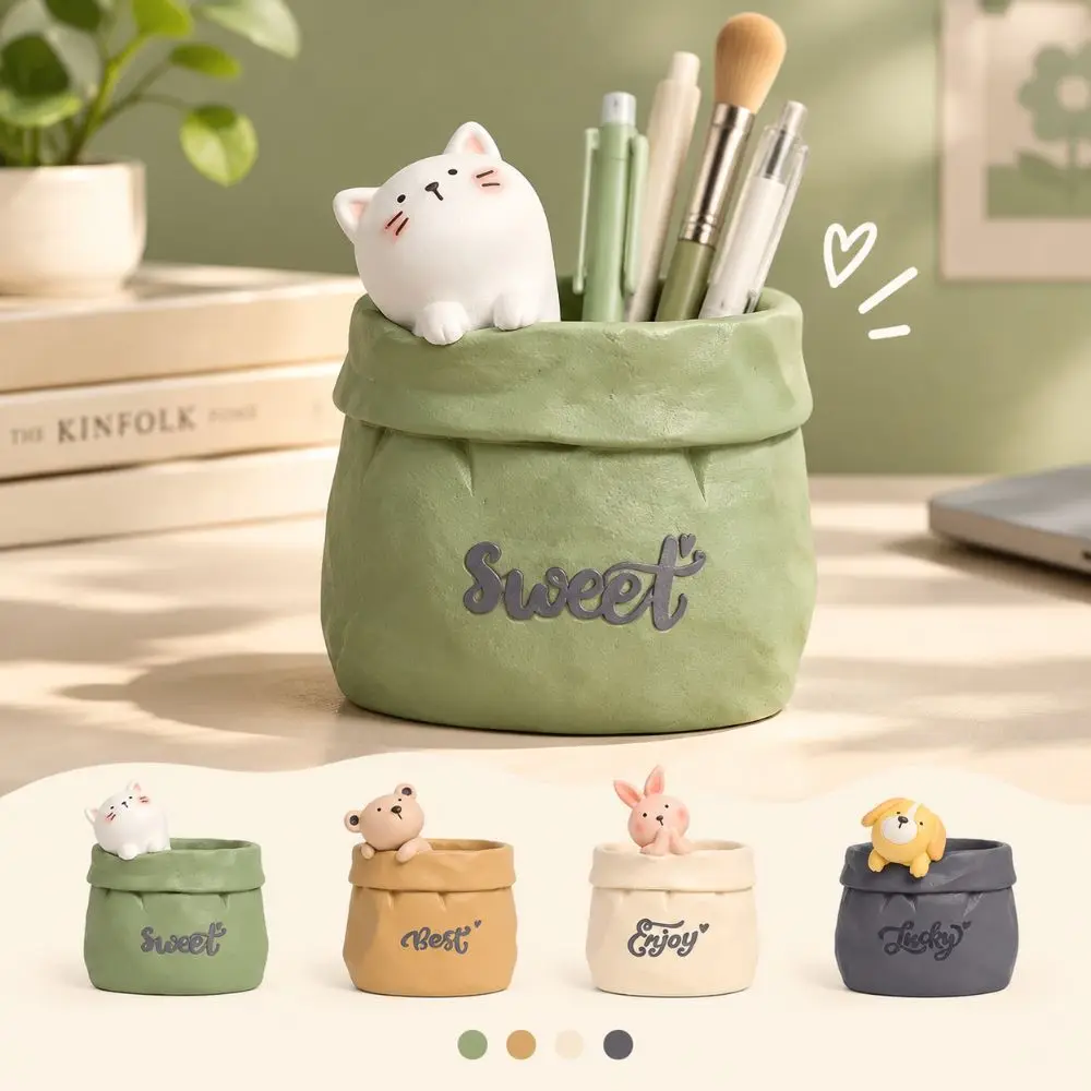 Animal Shaped Pen Holder Plastic Sturdy Construction Pencil Cup Creative Design Multifunctional Desktop Stationery Organizer
