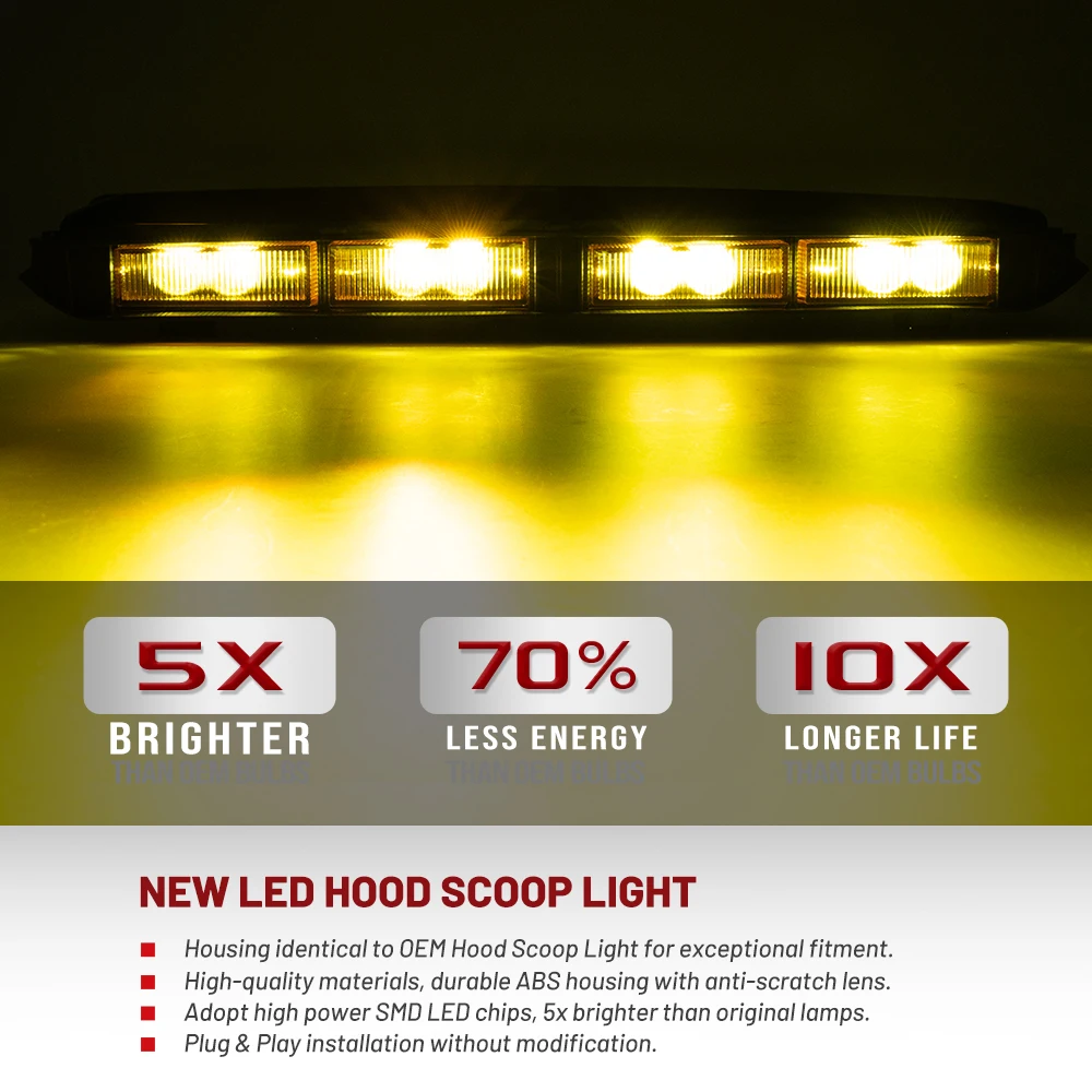 LED Hood Scoop Light For 2016-2023 Toyota Tacoma TRD Pro/TRD Sport/ Trail Edition W/ Relay Wiring Harness & Switch #76181-04030