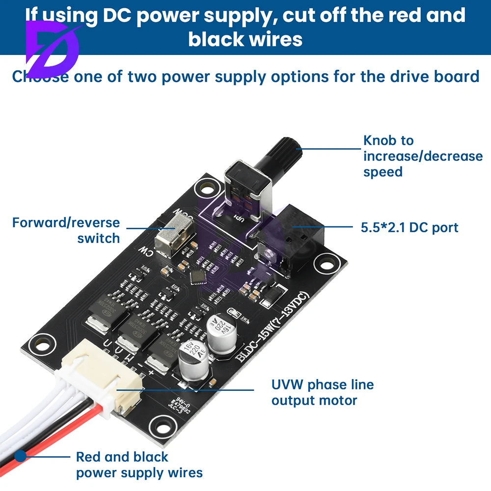 3 Phase BLDC Motor Speed Controller with Adjustable Switch, 7-13V DC Input, Compact Design for Hard Drive & Industrial Use