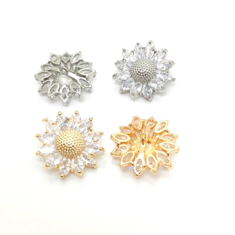 5pcs Luxurious Sunflower Cubic Zircon Buttons for Shirt Decorative CZ Sewing Buttons for Cashmere Knit Cardigan