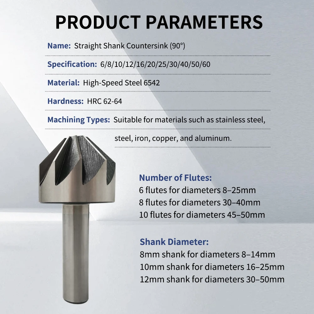 HSS 90-Degree Countersink Drill Bit StraightTapered Bevel Tool 8 10 12.5 16 25 30 40 50 for Metal Plate Hole Deburring