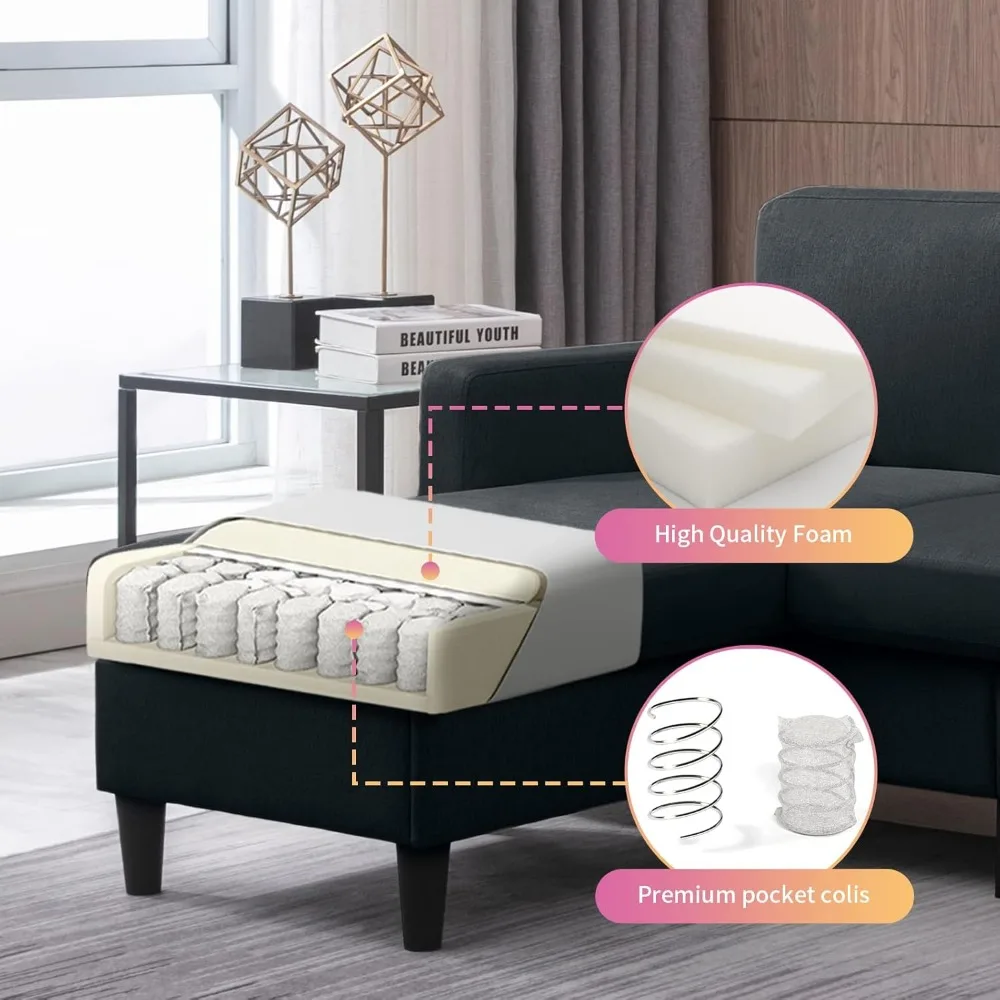 Современный трансформируемый секционный диван с пуфом для хранения вещей, маленькая льняная ткань, подвижный пуфик, свободный комбинированный диван L-образной формы, пространство