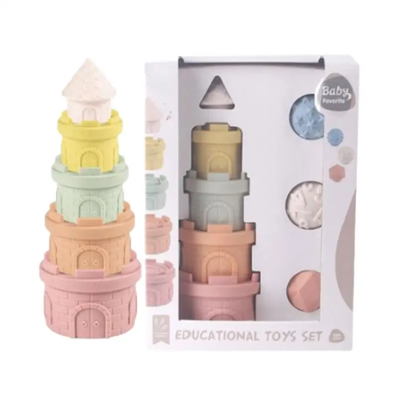 

Stacking Rings Soft Toys Soft Silicone Sensory Stacker Toy Dinosaur & Castle Shapes With BB Sound Early Learning Toys For