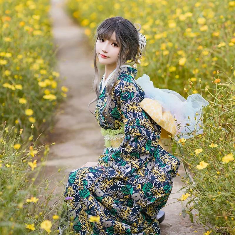 

Japan Style Women's Long Dress Traditional Kimono Floral Prints Formal Yukata Cosplay Clothing Photography Dress