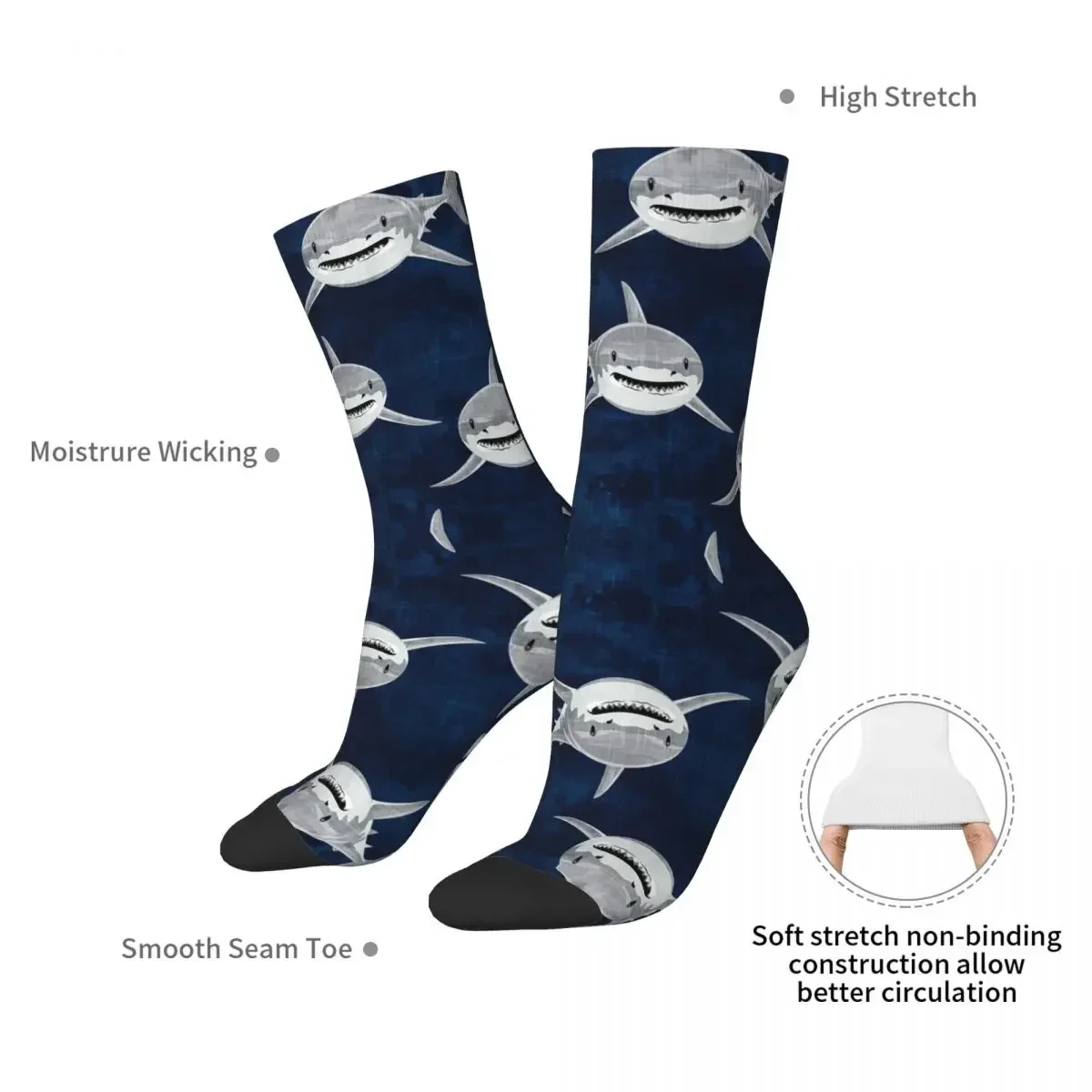 Sharks! - Dark Blue Socks Harajuku High Quality Stockings All Season Long Socks Accessories for Man's Woman's Gifts