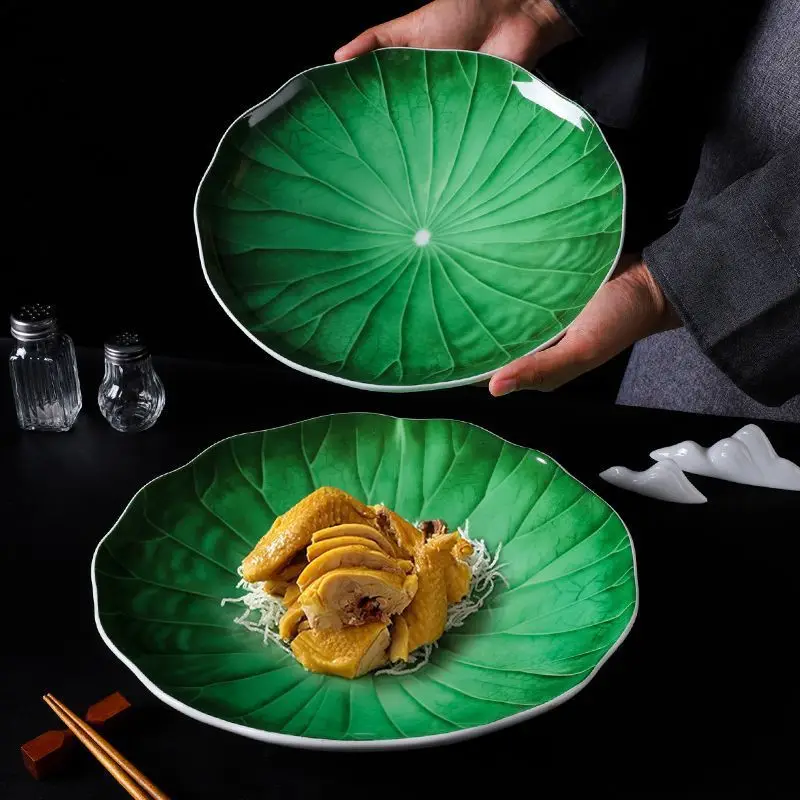 

Lotus leaf plate, lotus tableware, hotel household ceramic plate