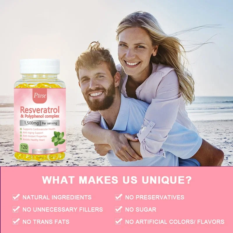 Ptvse Resveratrol Capsules - Antioxidant Supplement to Support Circulatory Health and Overall Wellness - Non-GMO