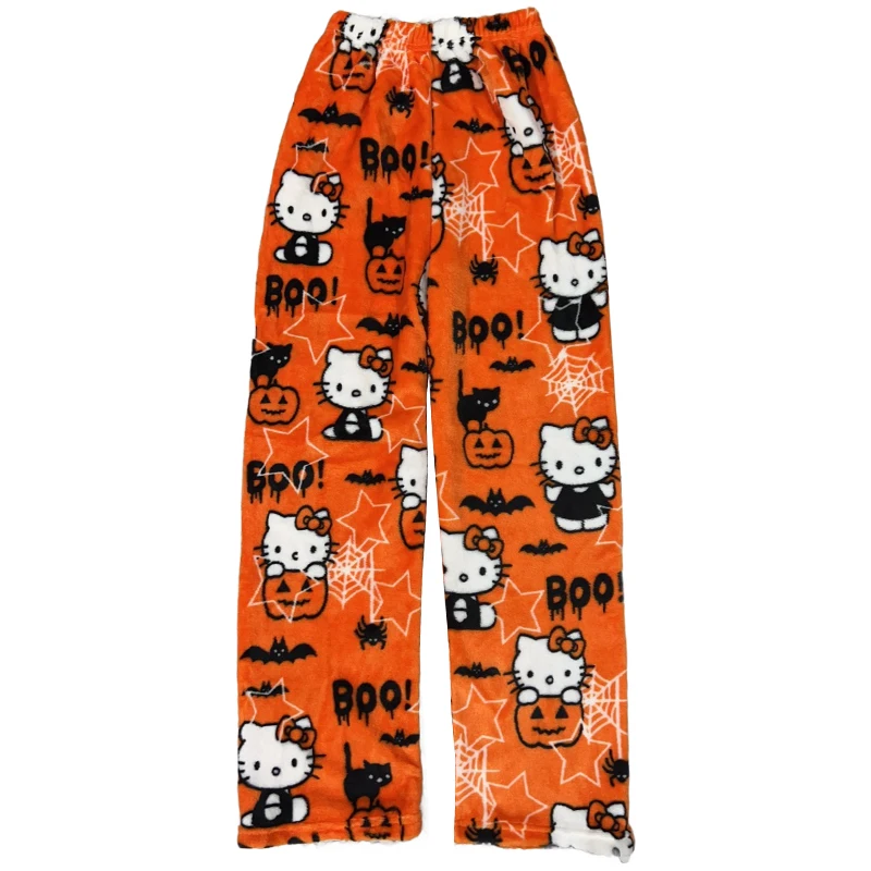 Halloween Hello Kitty Sanrio Flannel Sleeping Pants Kawaii Cartoon Anime Leisure Home Flannel Pants Home Sleeping Pants Toys