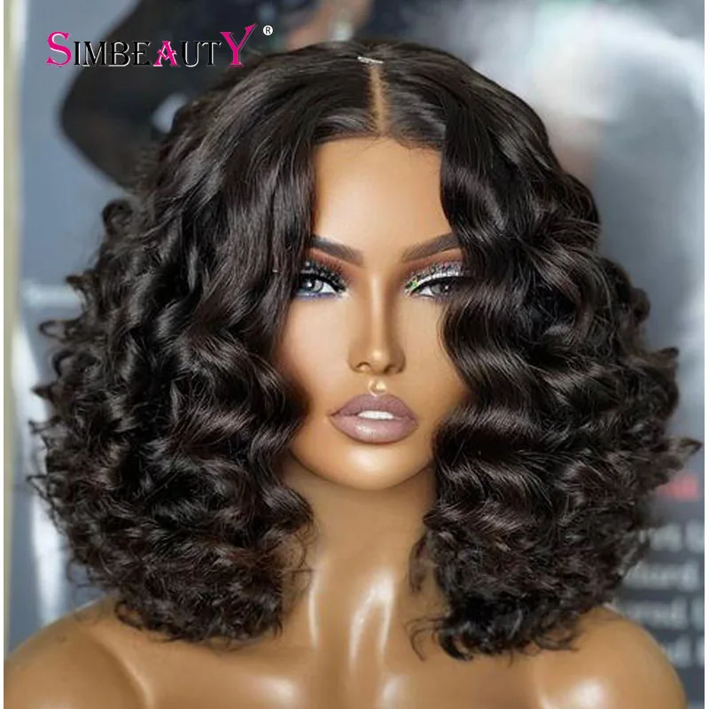 1B Natural Black Color Loose Deep Wave 250Density Short Bob 13x6 Lace Front Human Hair Wigs with Baby Hair Pre Plucked 360 Wigs