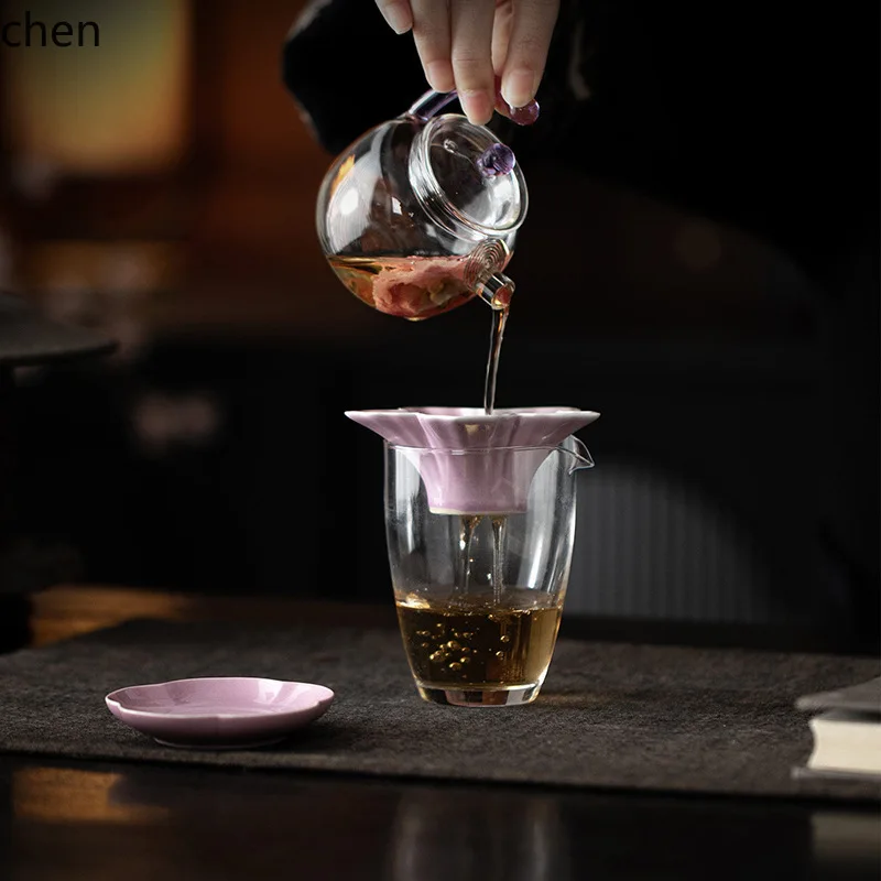 CZ Petal Fine Hole Tea Strainer Set, All-Ceramic Integrated Filter, Household Tea Filter, Kung Fu Tea Set Ceremony Accessories 2