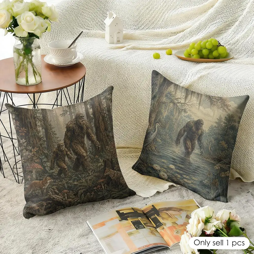Forest Cryptid Tapestry Cushion Cover Linen Throw Soft Decorative  for Bed Sofa Car Home Decor Pillowcase 45x45cm