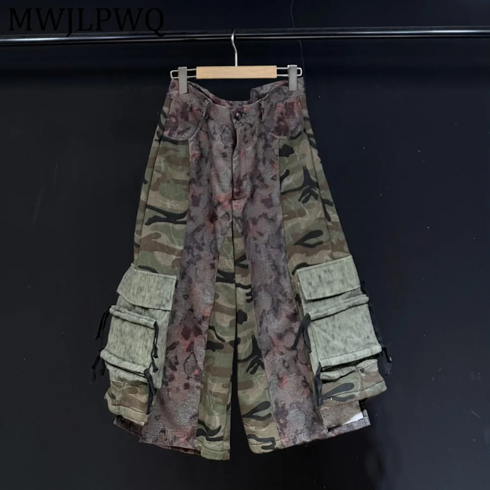 

MWJLPWQ American-Style Street Camouflage Cargo Shorts Male Tide Spliced Multi-Pocket Design Loose Wide-Leg Casual Pants 15299